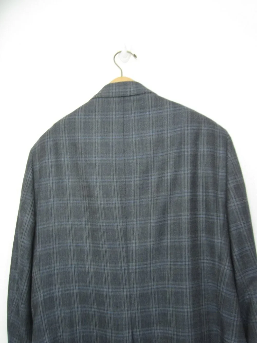 Hart Schaffner Marx 46R Blue Wool Silk Sport Coat Windowpane Plaid EUC